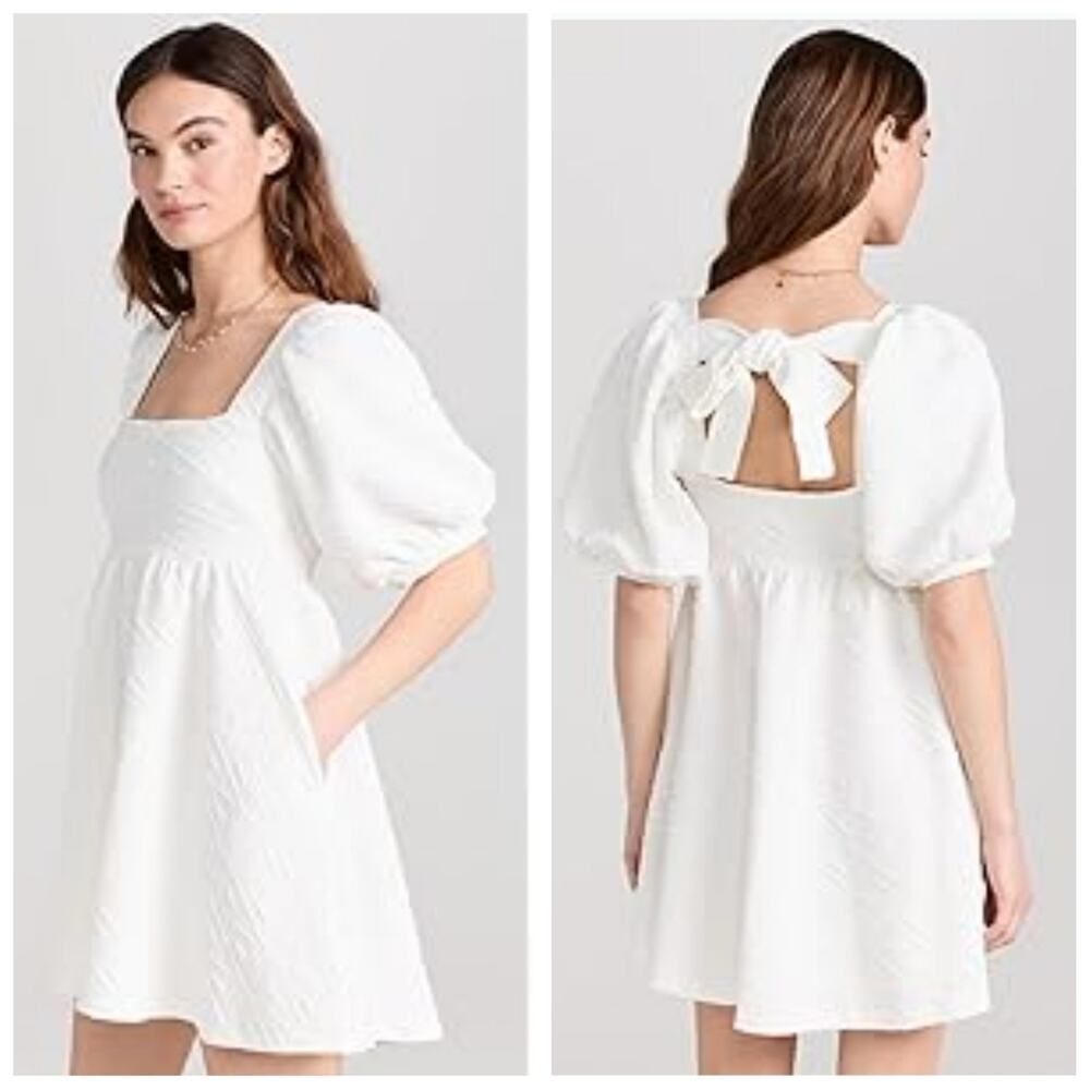 Free People White Puff Sleeve Mini Dress sz L - Picture 2 of 11